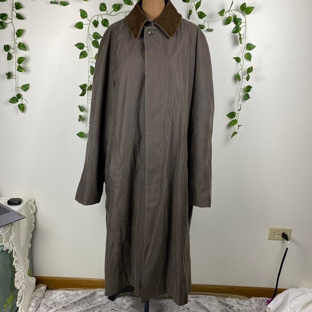 Joseph Abboud trench coat wool genuine leather removable collar Brown & gray